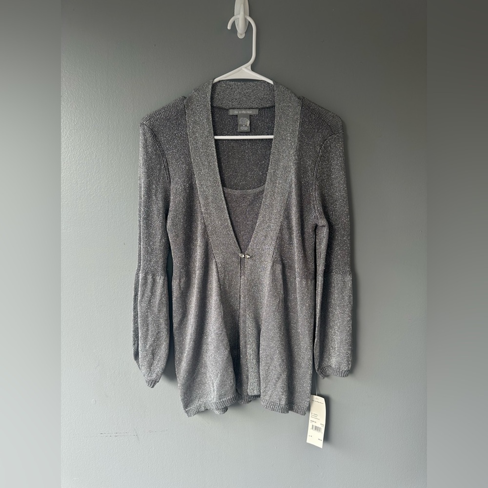 NY collection Gray Women's Sweater with built in shirt